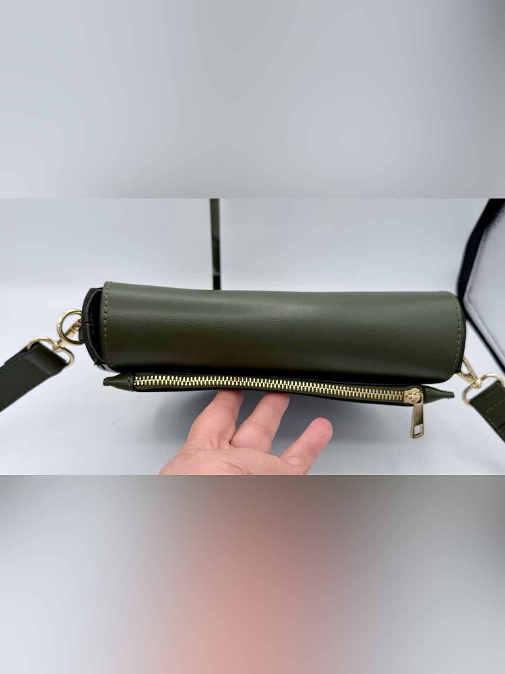 Borse in Pelle Genuine Leather Saddle‎ Crossbody Bag Olive Green Made in Italy - Picture 6 of 9